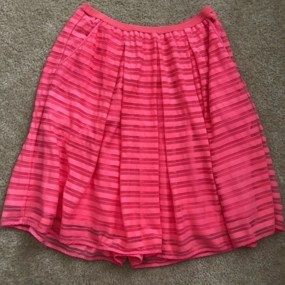 Anthropologie Maeve Coral Skirt Striped Mesh Midi Style Wedding guest